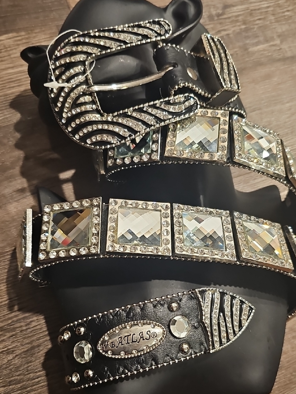 Atlas White And Black Zebra Buckle Sparkle Glitter 51 Inch Belt